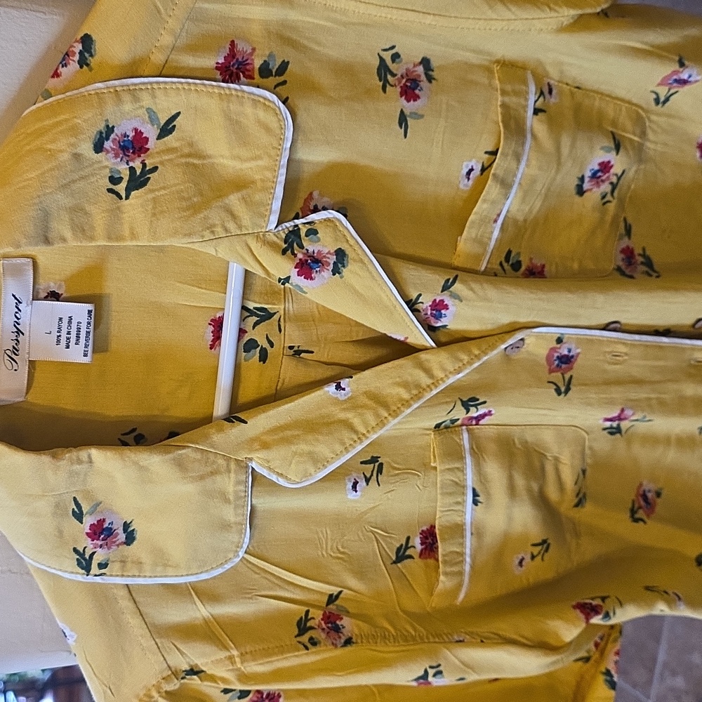 2/ Love Notes, and 1/ Pasport Striped and Floral Blouses - Yellow, White, Pink - Picture 6 of 13